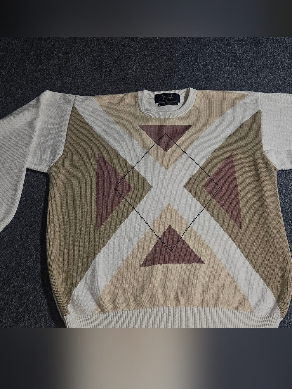 Pringle Men's Geometric Crewneck Sweater - Cream, Tan, Brown